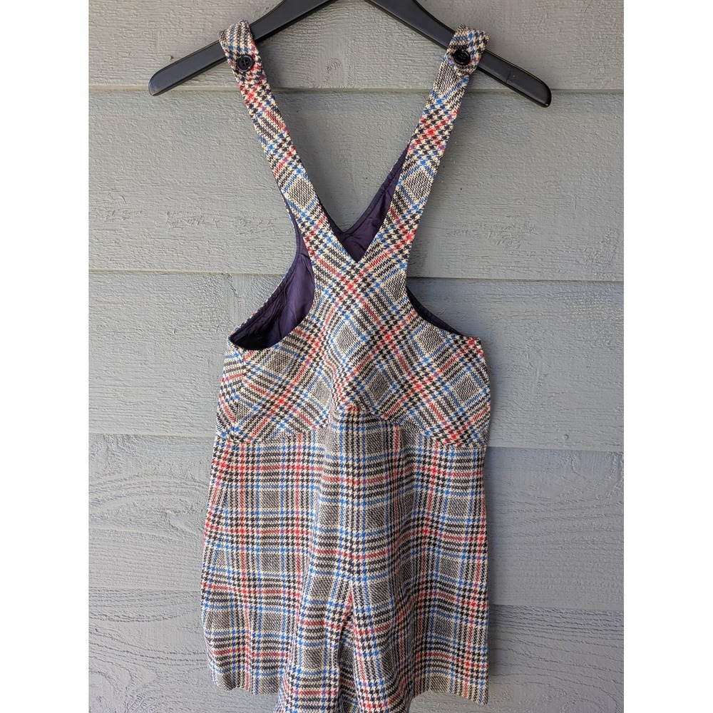 Vintage Bobbie Brooks Shortalls Juniors 7 Beige Plaid Overall A Line 1980s